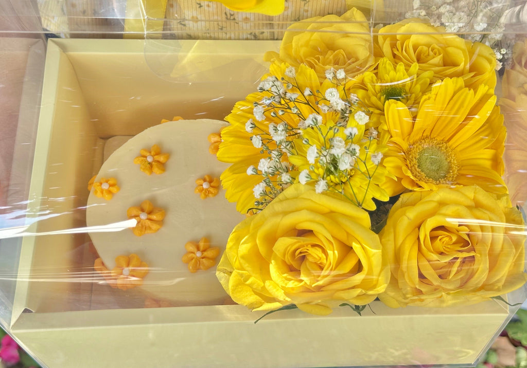 CAJA DUO AMARILLA FLORES+PASTEL