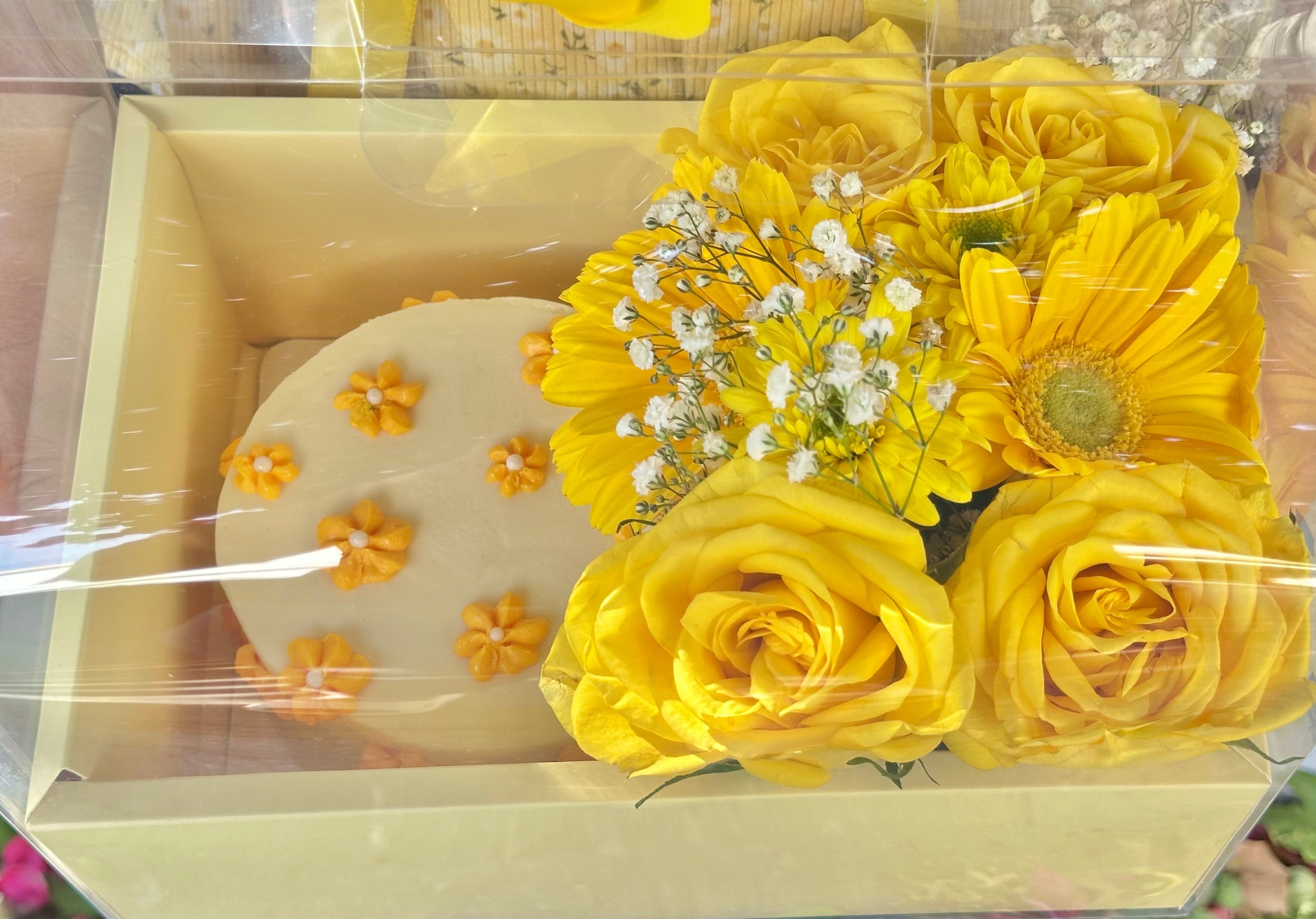 CAJA DUO AMARILLA FLORES+PASTEL