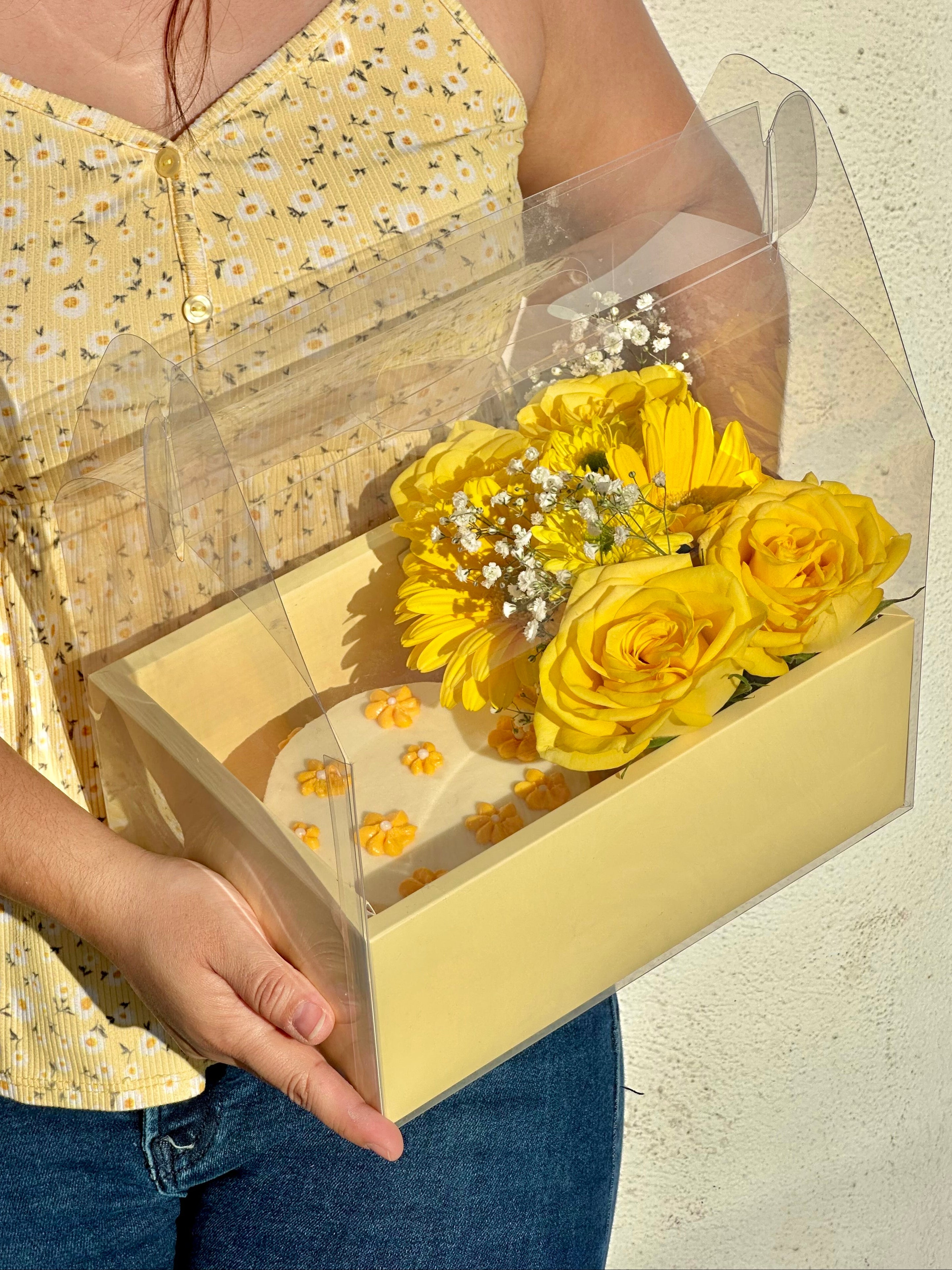 CAJA DUO AMARILLA FLORES+PASTEL